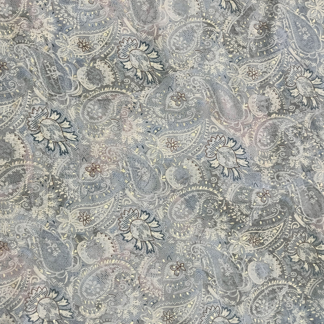 Grey Paisleys Printed Muslin Print Fabric