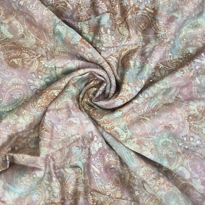 Colorful multi paisley patterns on muslin fabric, blending traditional elegance with modern style for unique garment creations.