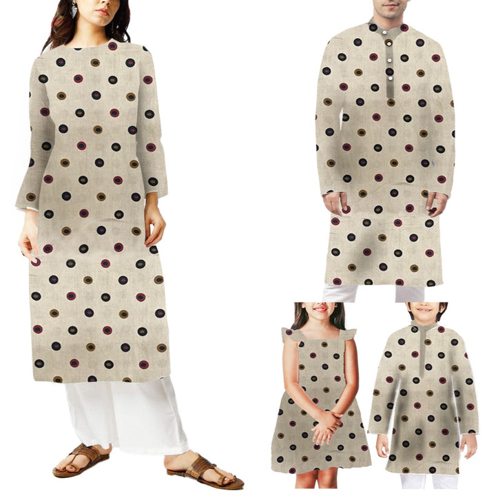 Cream With Multi Shades Dotted Printed Muslin Print Fabric