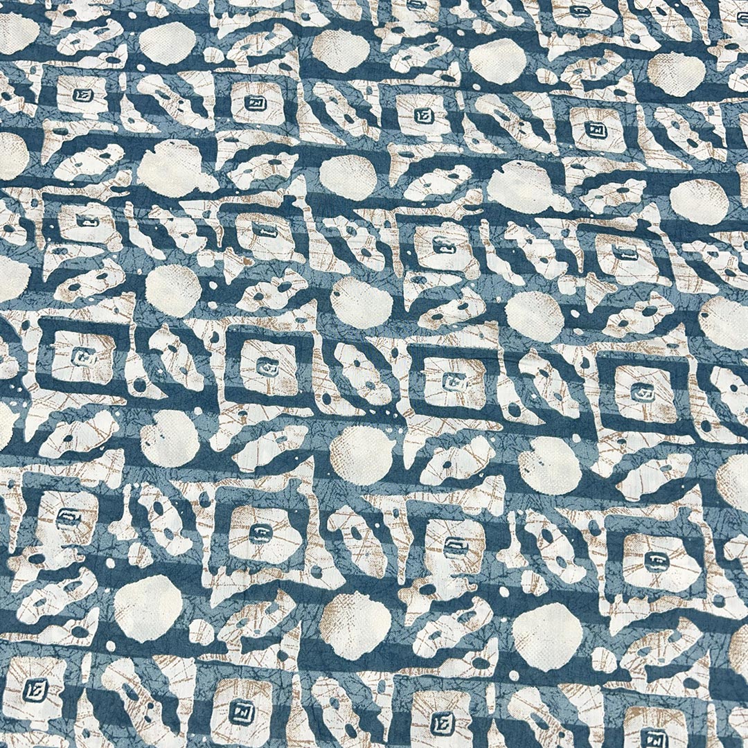 Blue Shade Geometric Printed Chanderi Foil Print Fabric