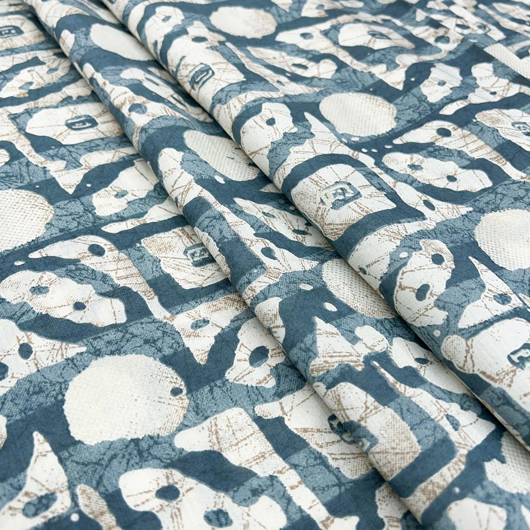 Blue Shade Geometric Printed Chanderi Foil Print Fabric