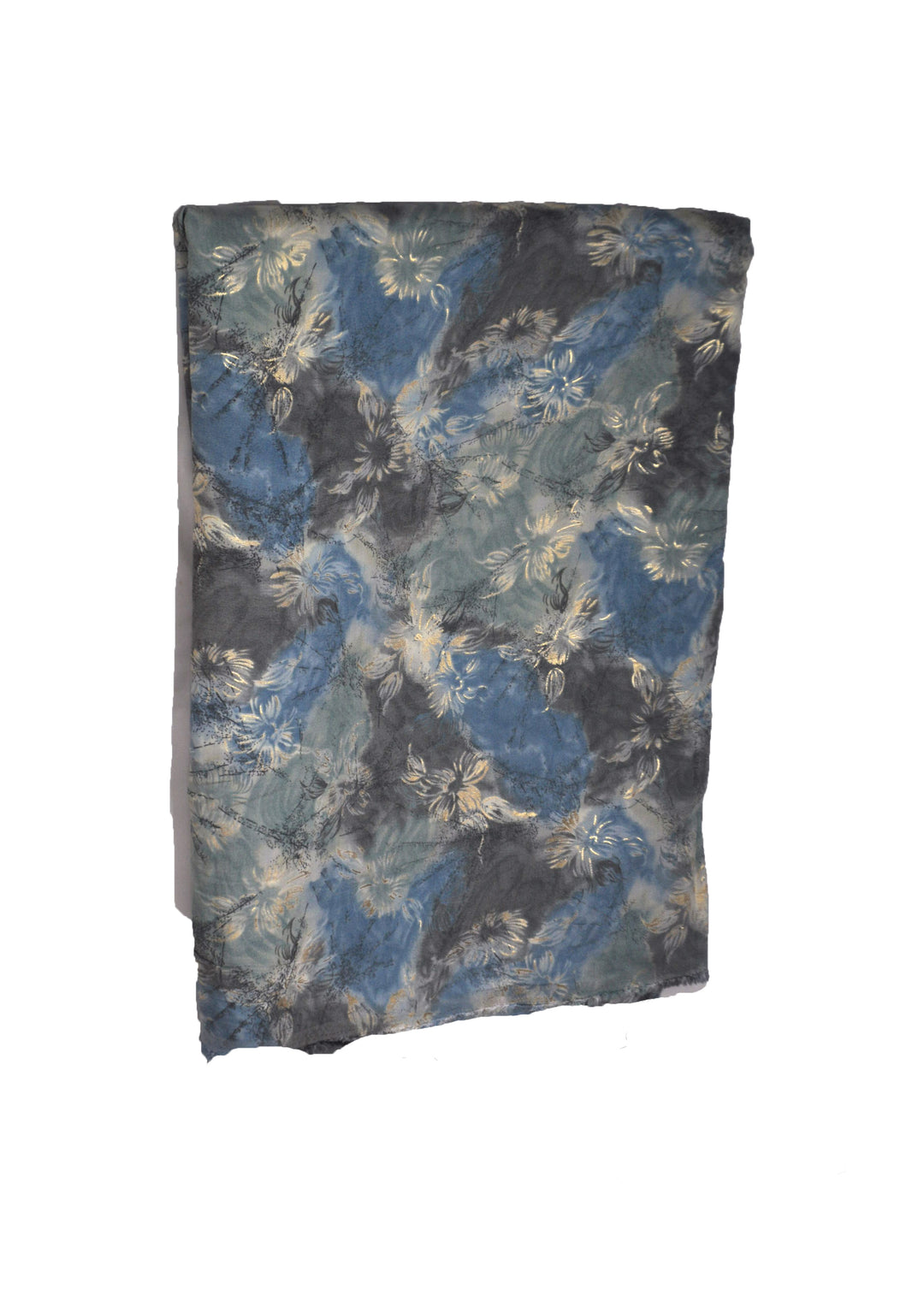 Artistic blue and grey abstract print on soft muslin fabric