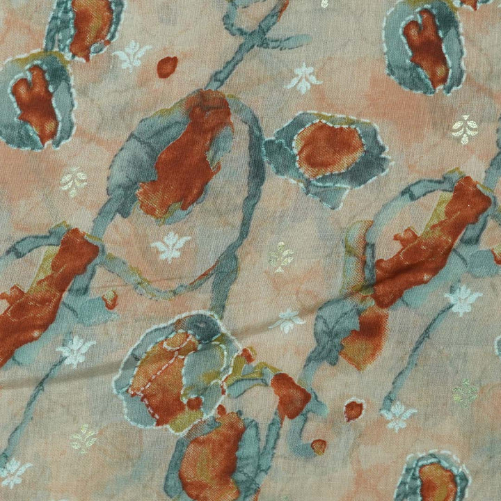 Peach Floral Printed Muslin Print Fabric