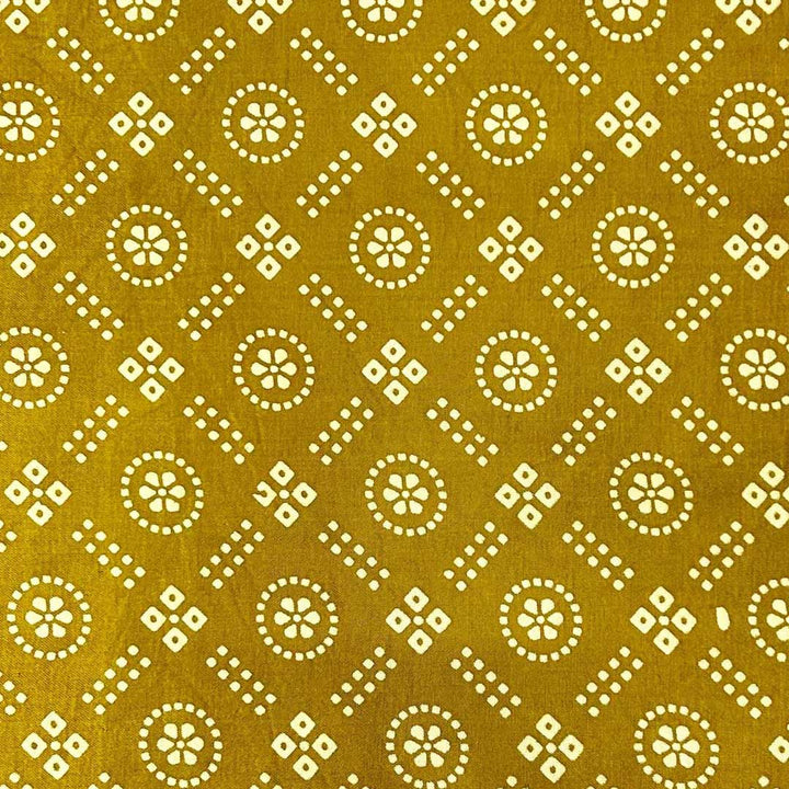  Glimmering golden Mashru silk fabric with geometric floral patterns