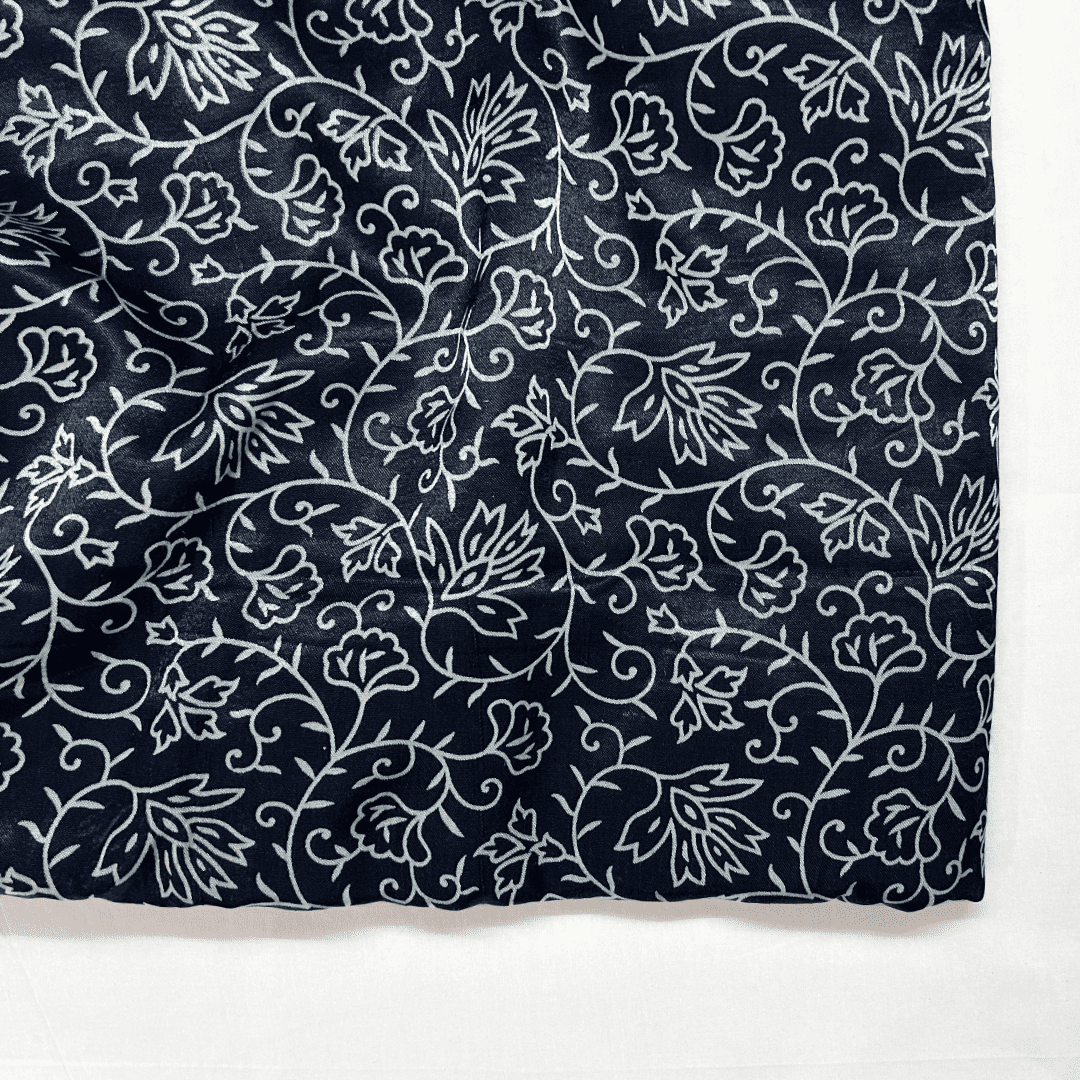 Navy Blue Floral Printed Mashru Silk Fabric