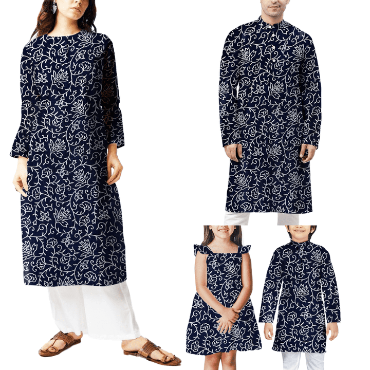 Navy Blue Floral Printed Mashru Silk Fabric