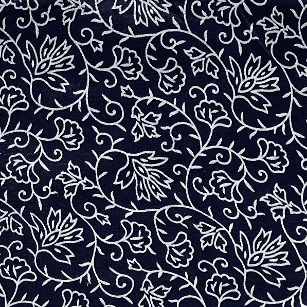 Navy Blue Floral Printed Mashru Silk Fabric