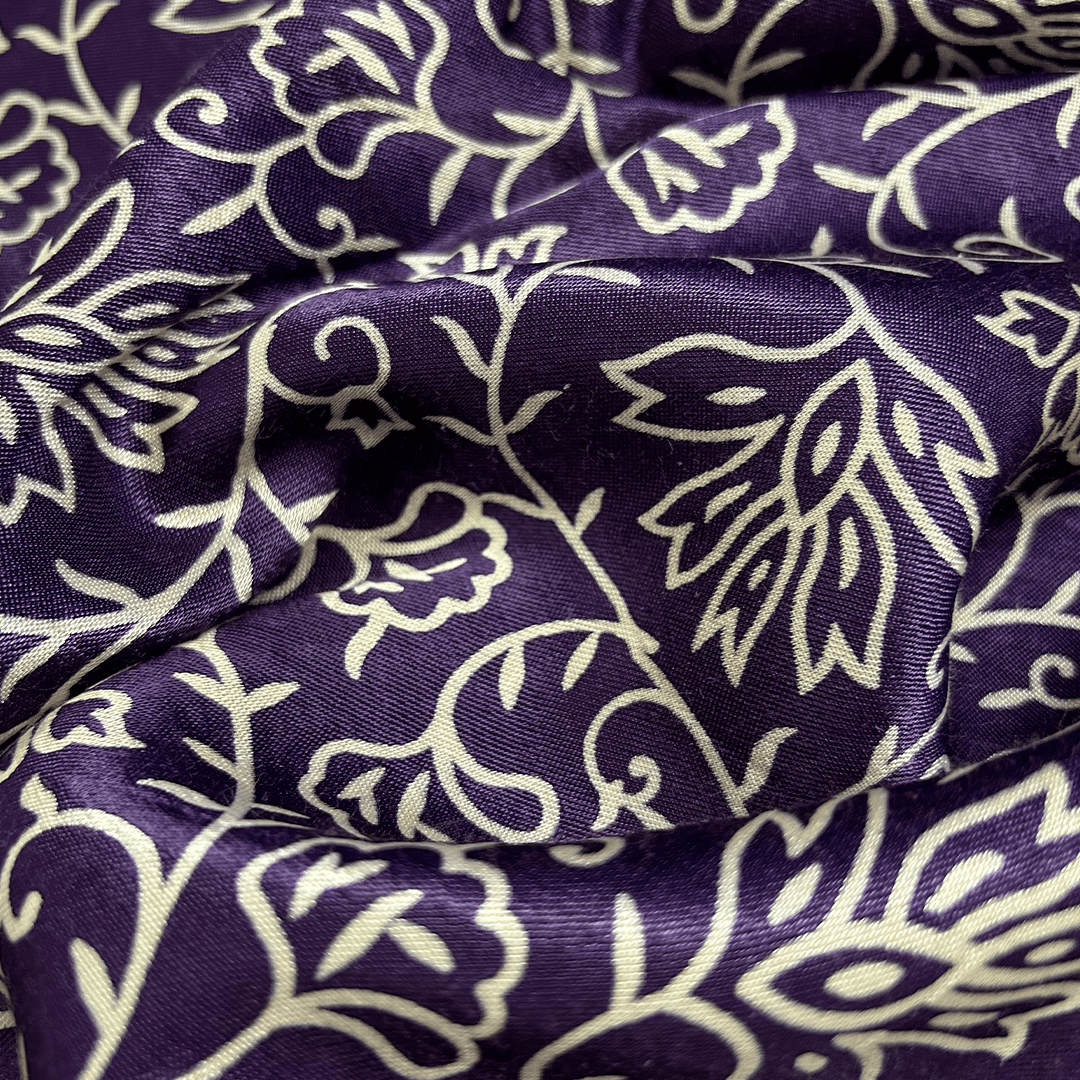 Purple Floral Printed Mashru Silk Fabric