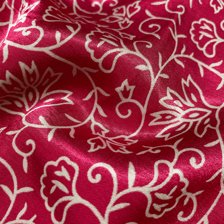 Hot Pink Floral Printed Mashru Silk Fabric