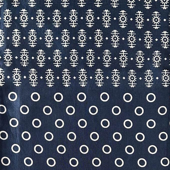 Geometric star patterned navy blue Patola silk fabric, perfect for exclusive designs at Fabrics @StudioLCX.