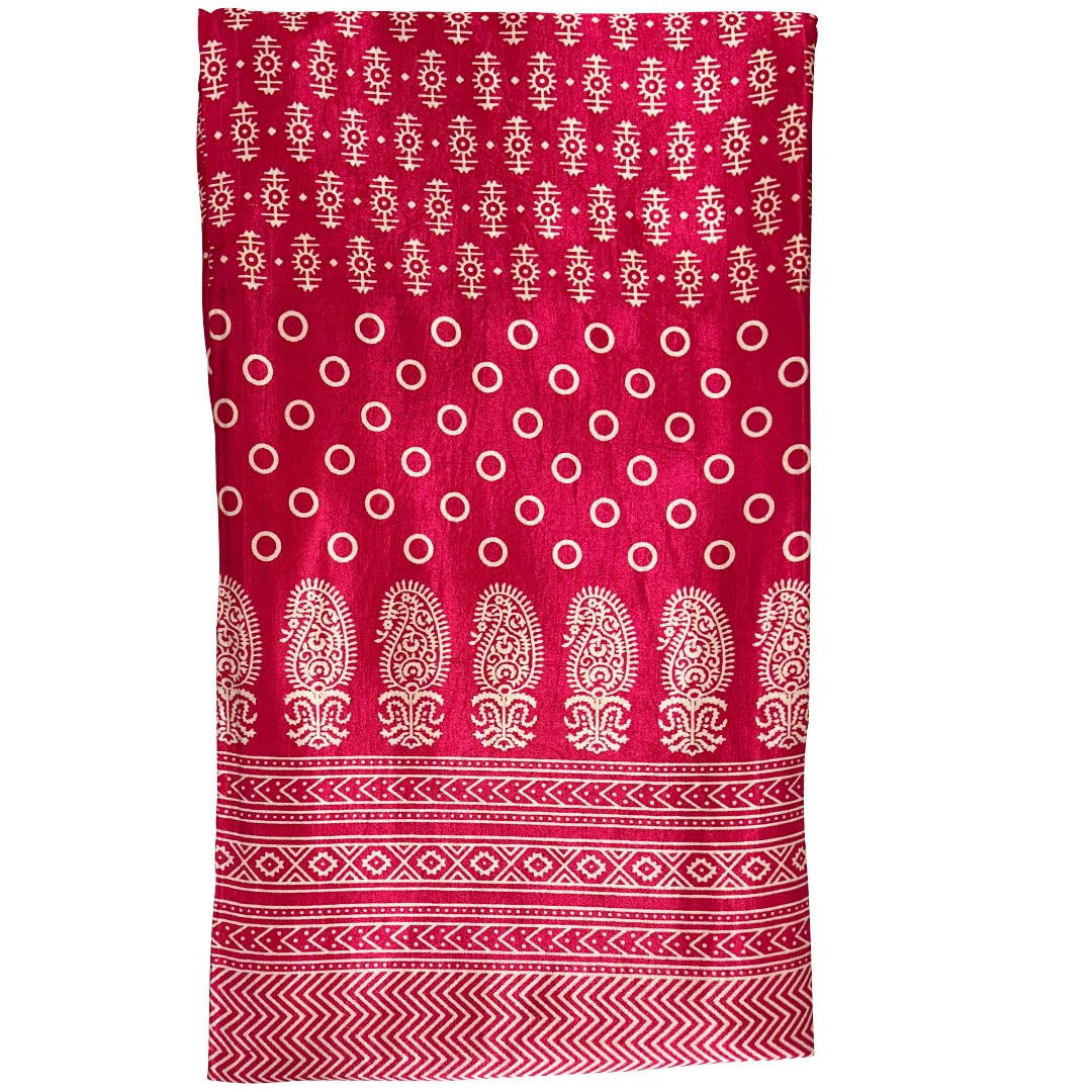 Vibrant Red Patola Printed Mashru Silk Fabric showcasing intricate designs for a luxurious traditional attire at StudioLCX.