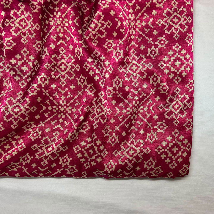 Vibrant hot pink Mashru silk fabric with luxurious floral print design