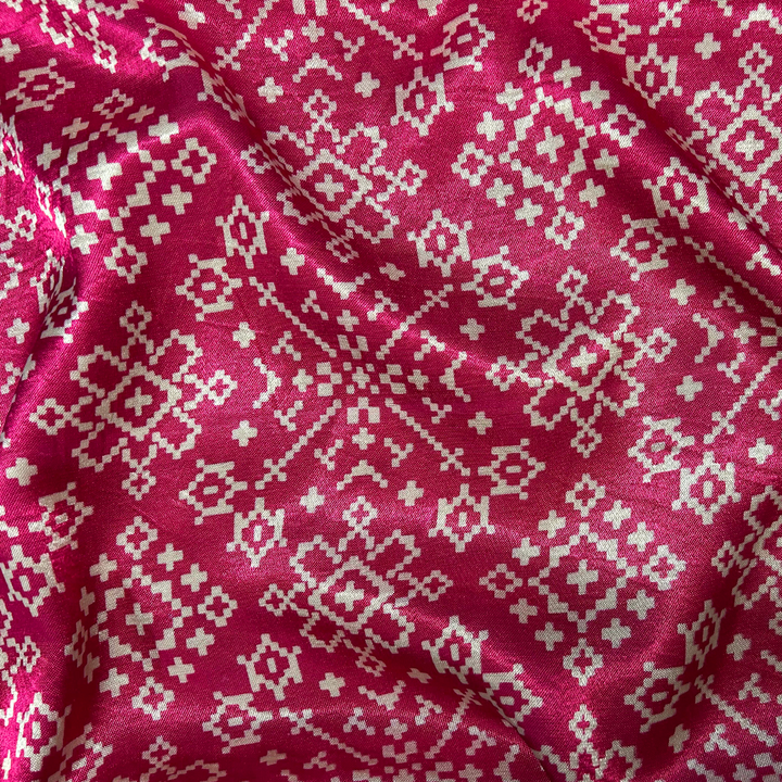 Hot Pink Floral, Patola Printed Mashru Silk Fabric