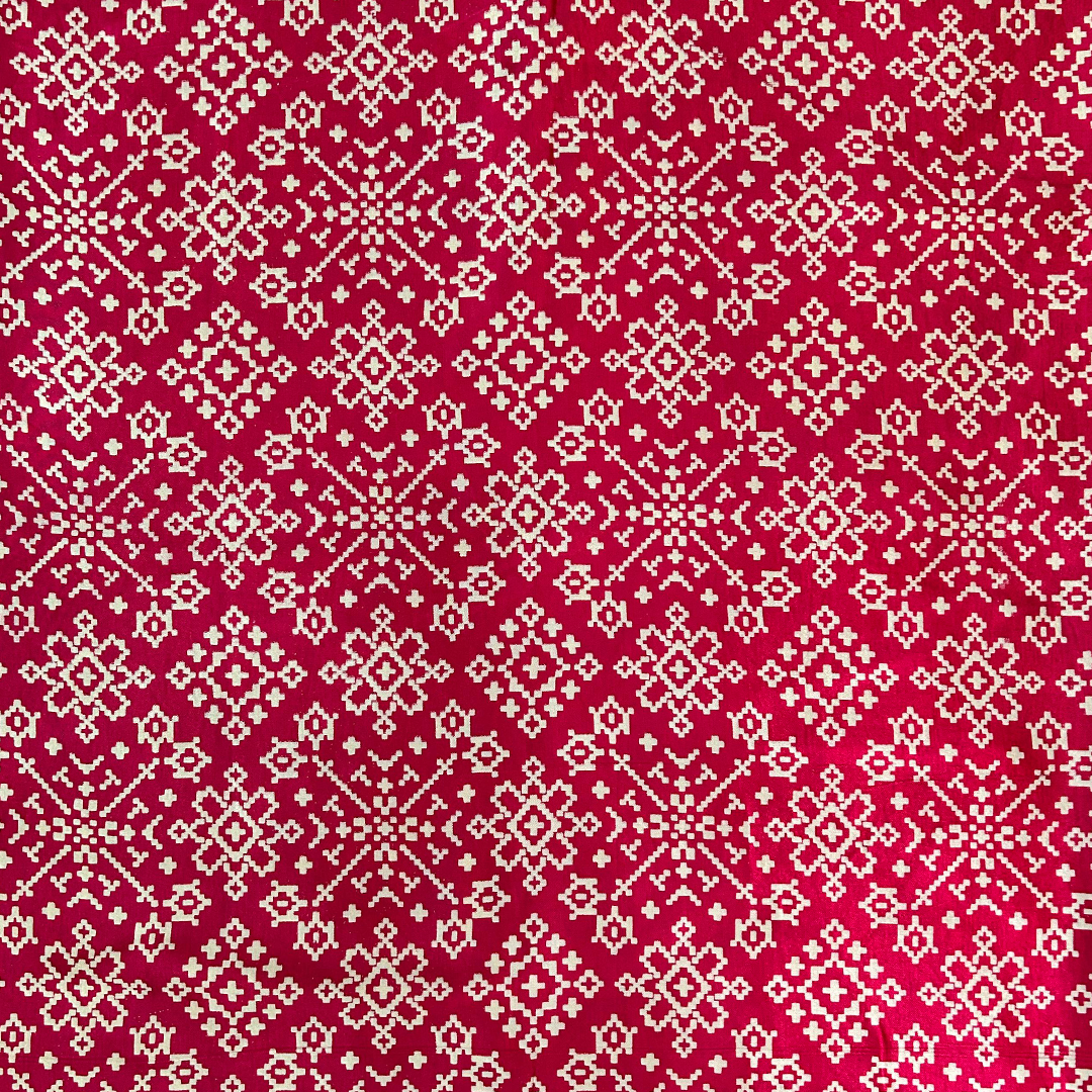 Hot Pink Floral, Patola Printed Mashru Silk Fabric