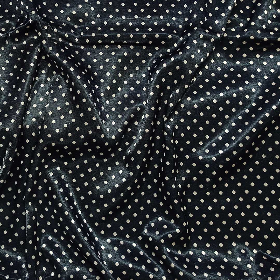 Black Polka Dot Printed Mashru Silk Fabric