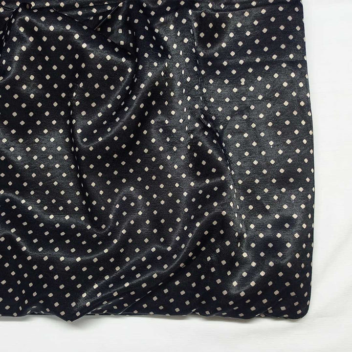 Black Polka Dot Printed Mashru Silk Fabric