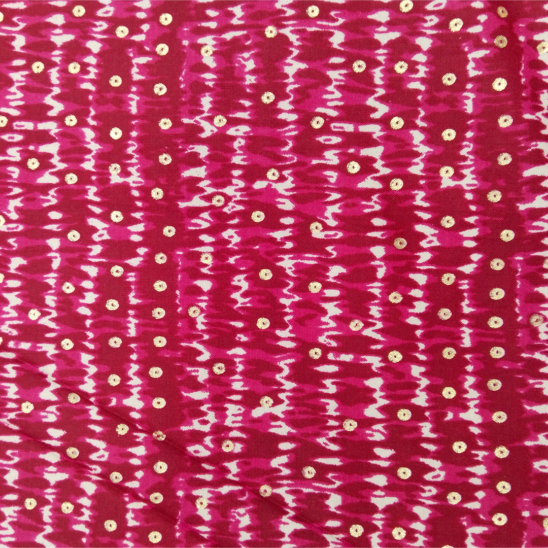 Pink Polka Dot Rayon Foil Printed Fabric