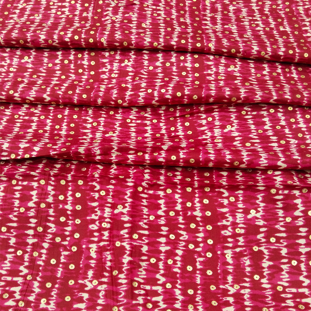 Pink Polka Dot Rayon Foil Printed Fabric