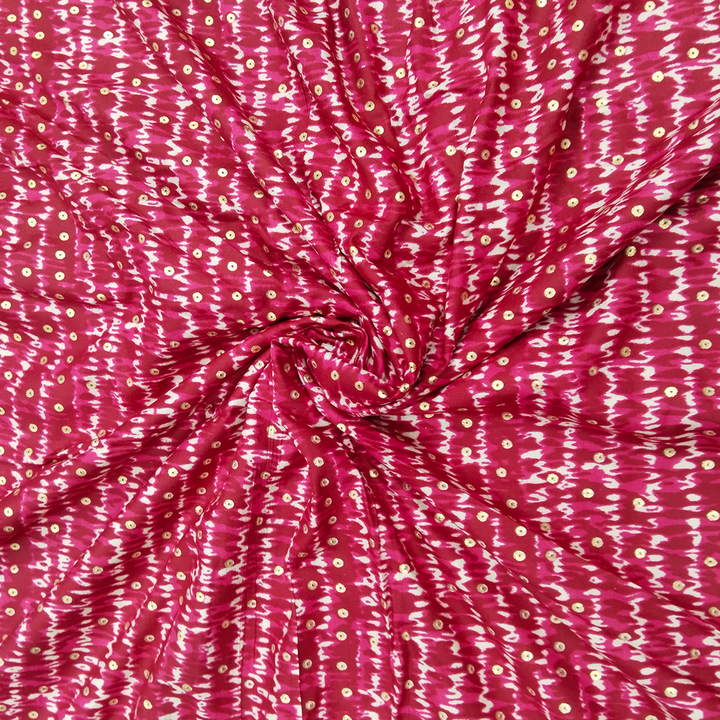 Pink Polka Dot Rayon Foil Printed Fabric