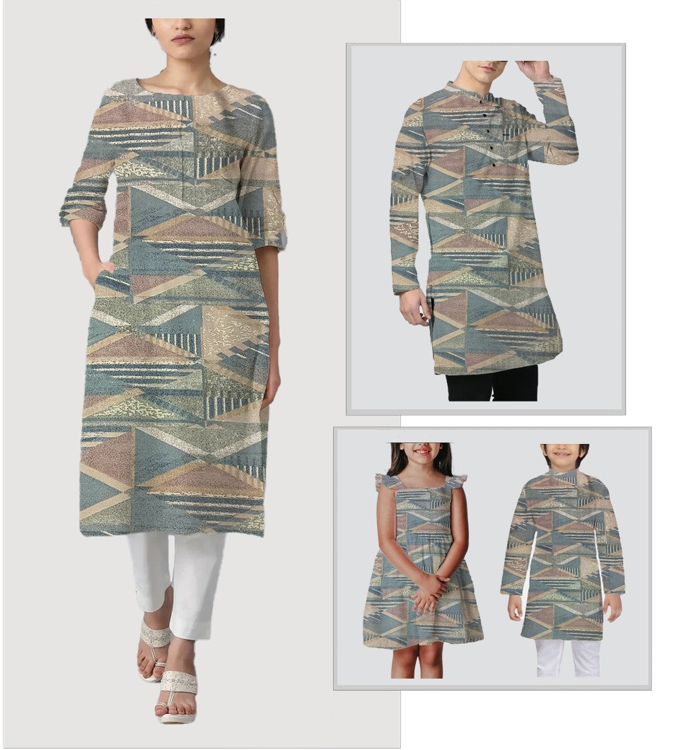 Grey Geometric Printed Rayon Fabric