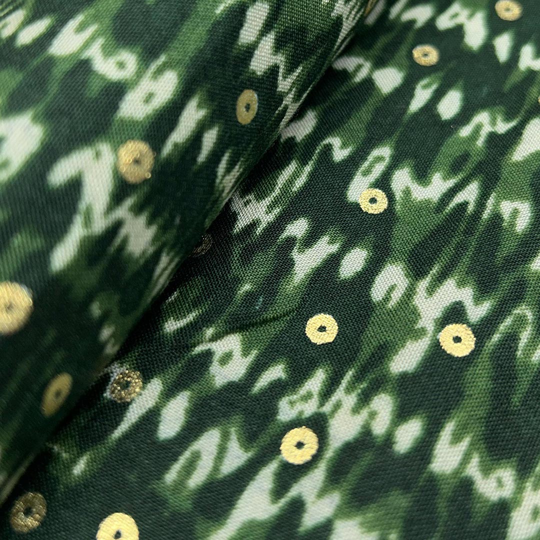 Green Polka Dot Rayon Foil Printed Fabric