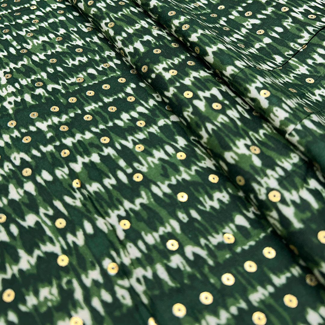 Green Polka Dot Rayon Foil Printed Fabric