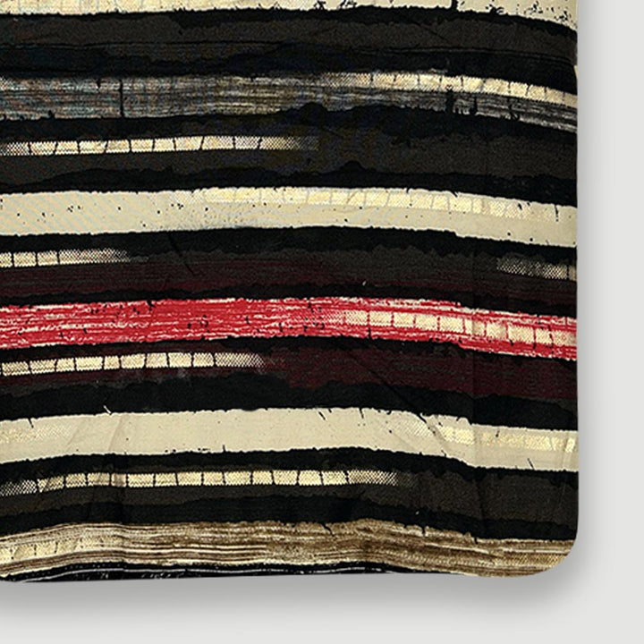 Brown, Black With Multi Shades Stripes Rayon Foil Print Fabric