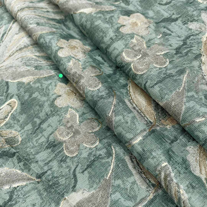 Green Floral Rayon Capsule Print Fabric