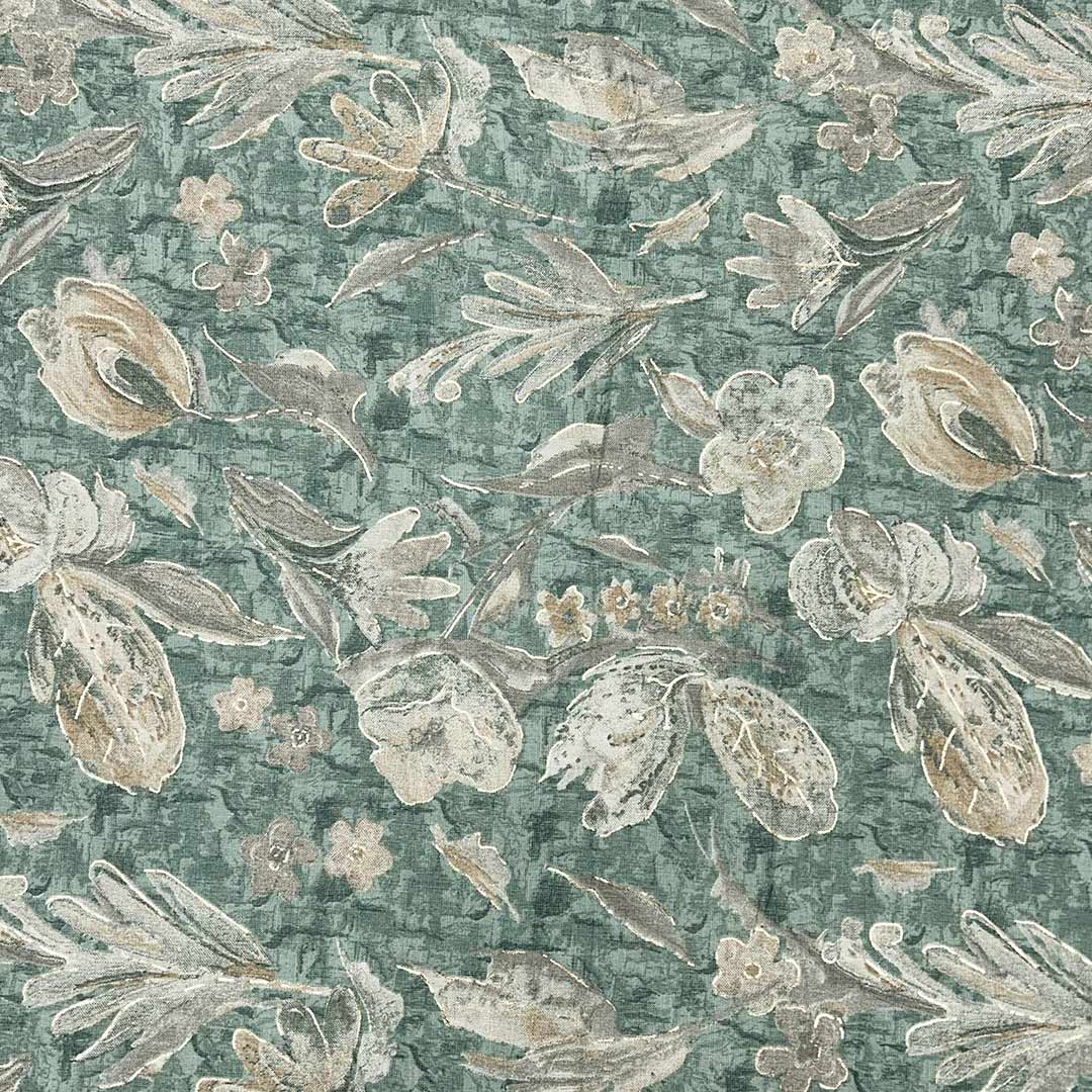 Green Floral Rayon Capsule Print Fabric