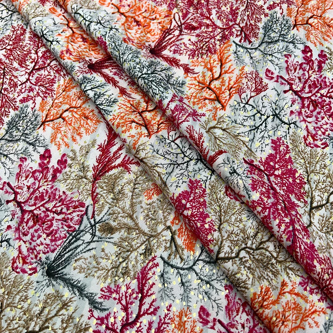 Red Shade Abstract Printed Rayon Foil Fabric