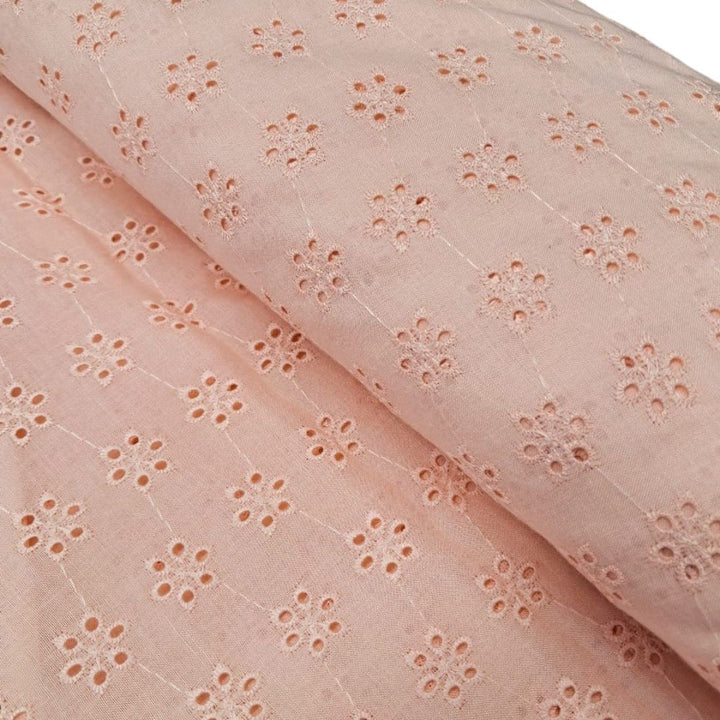 Light Peach Shade Embroidered Cotton Heavy Hakoba Fabric