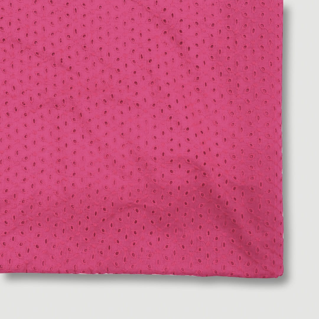 Textured dark pink cotton Hakoba fabric with detailed embroidery