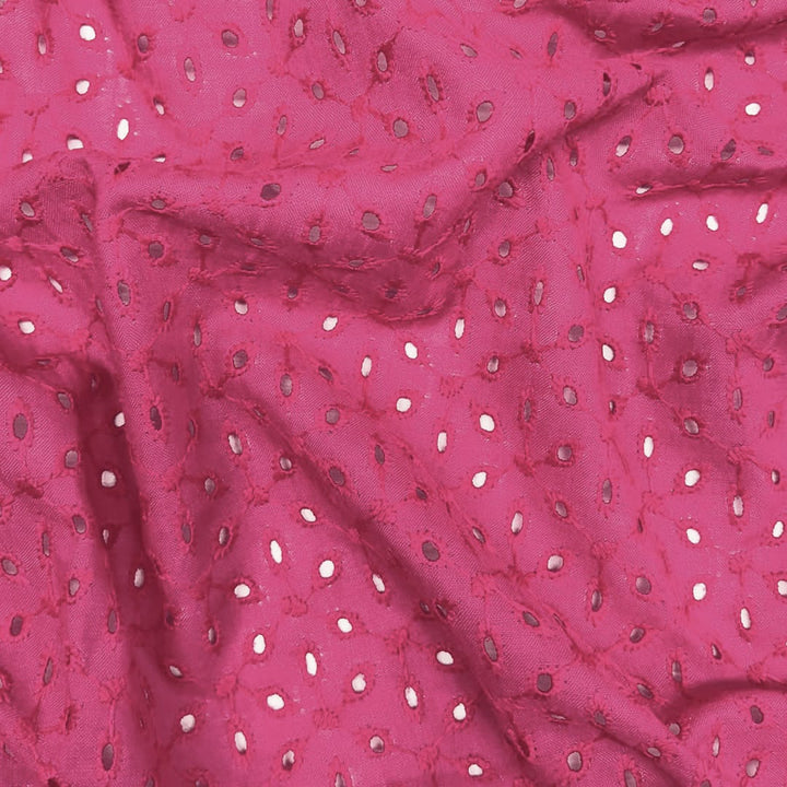 Textured dark pink cotton Hakoba fabric with detailed embroidery