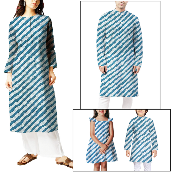 Light Blue With White Stripes Printed Cotton Fabric