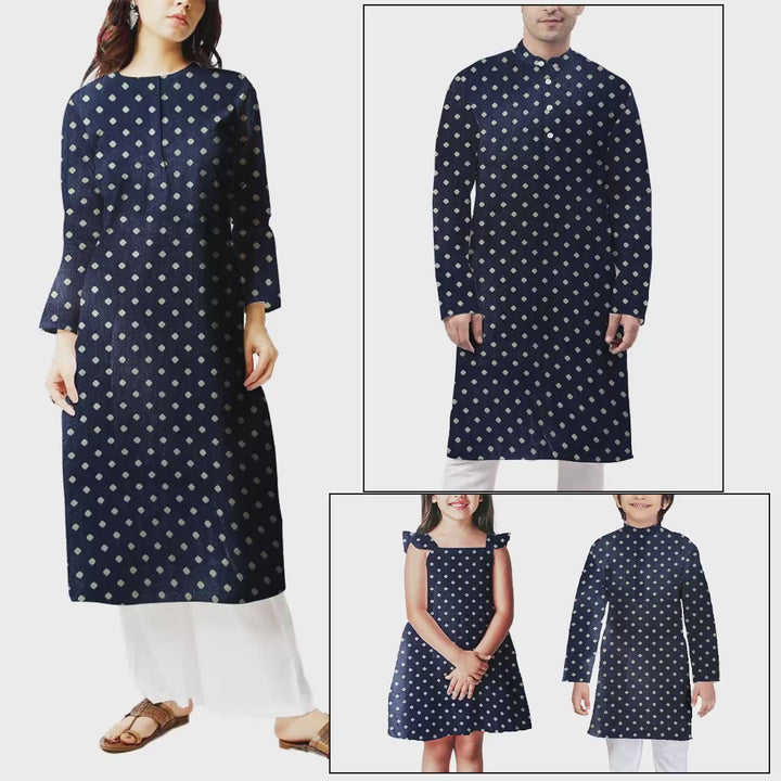 Chic navy blue georgette fabric with playful white polka dots, ideal for stylish garments at Fabrics @StudioLCX.